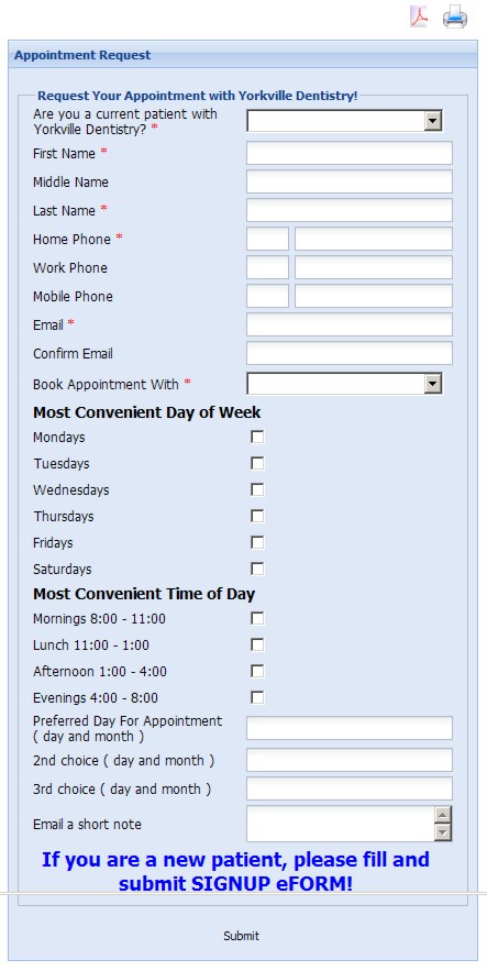 Example of Dental Appointment Request eForm