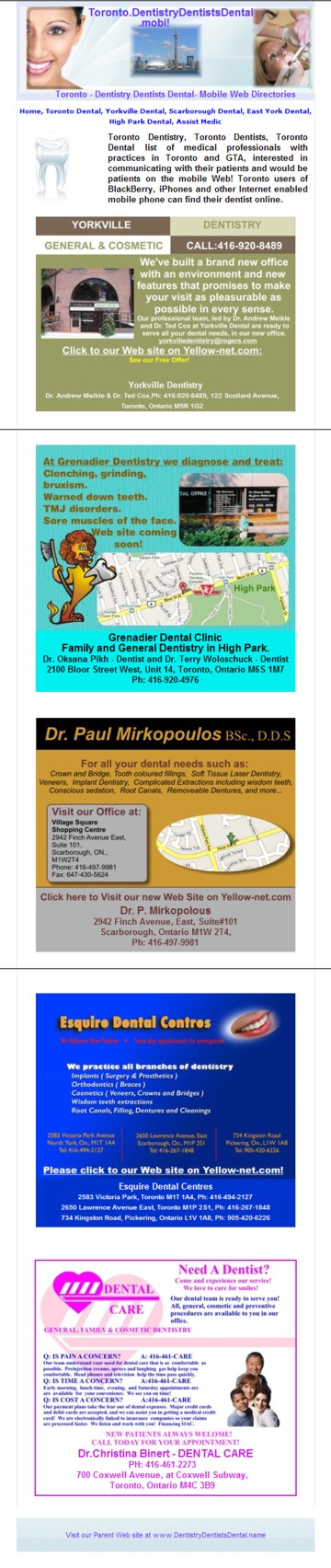 Toronto.DentistryDentistsDental.mobi Web site