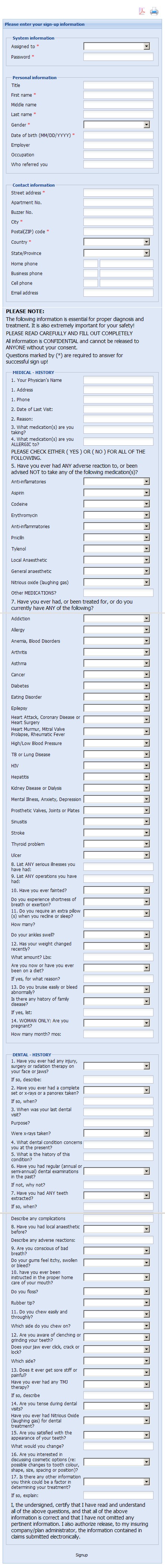 Patient Health Information web form