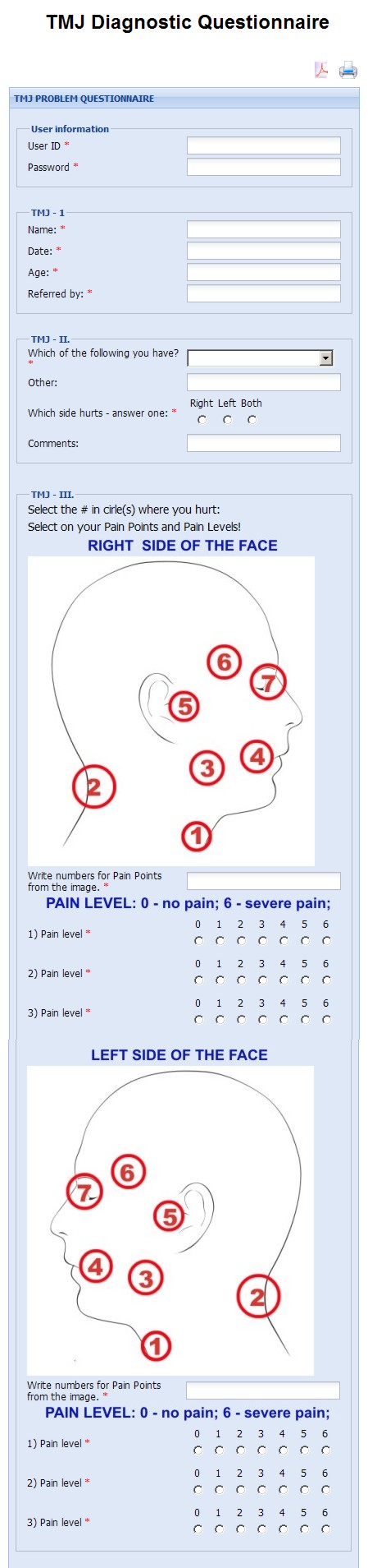 TMJ Diagnostic Questionnaire - an Example of as image.